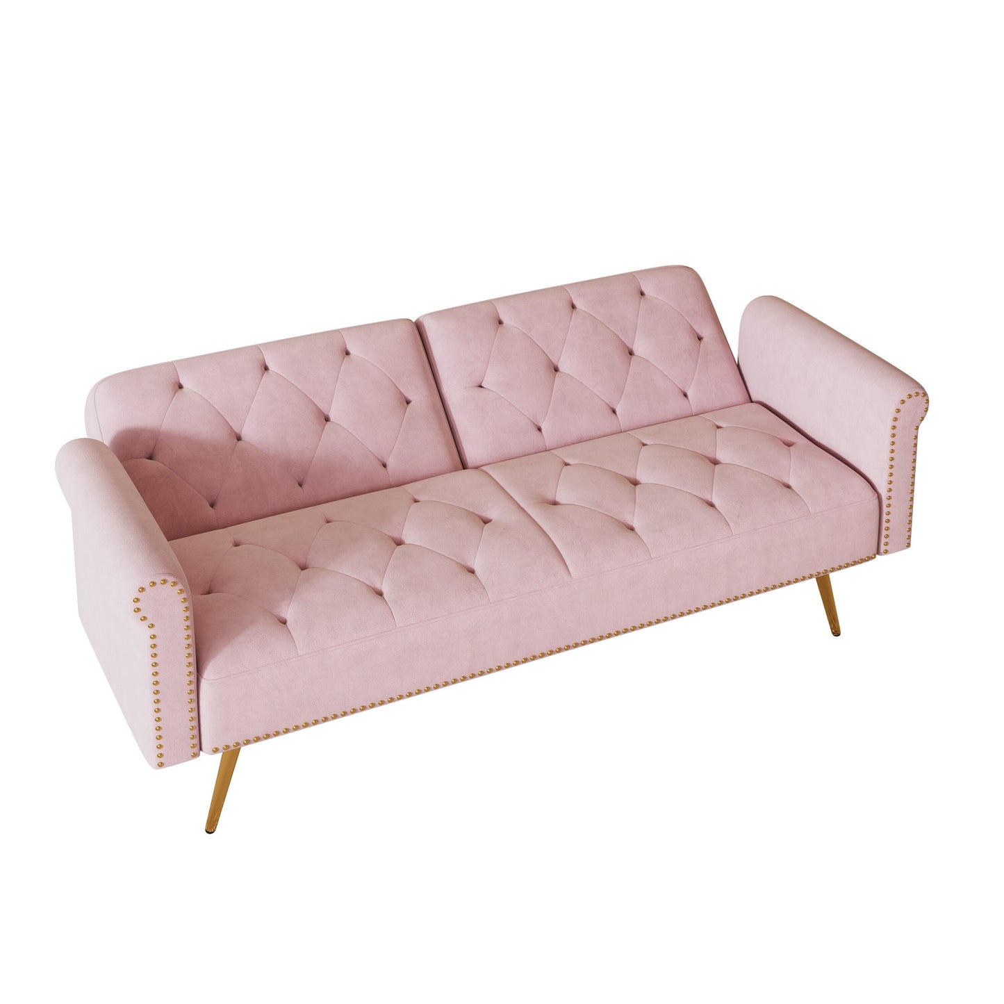 Modern Velvet Nail Head Sofa Bed, Adjustable Loveseat with Throw Pillow for Living Room Apartment Bedrooms