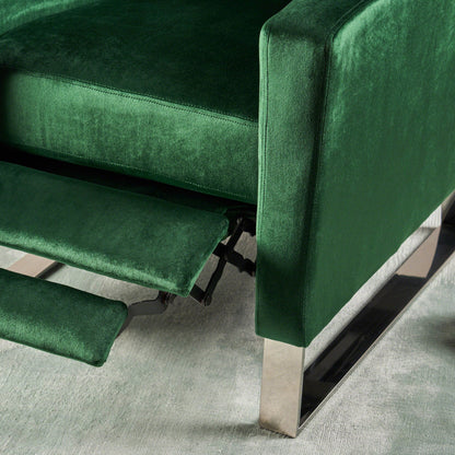Modern Velvet Upholstered Push-Back Recliner with Footrest and Stainless Steel Legs