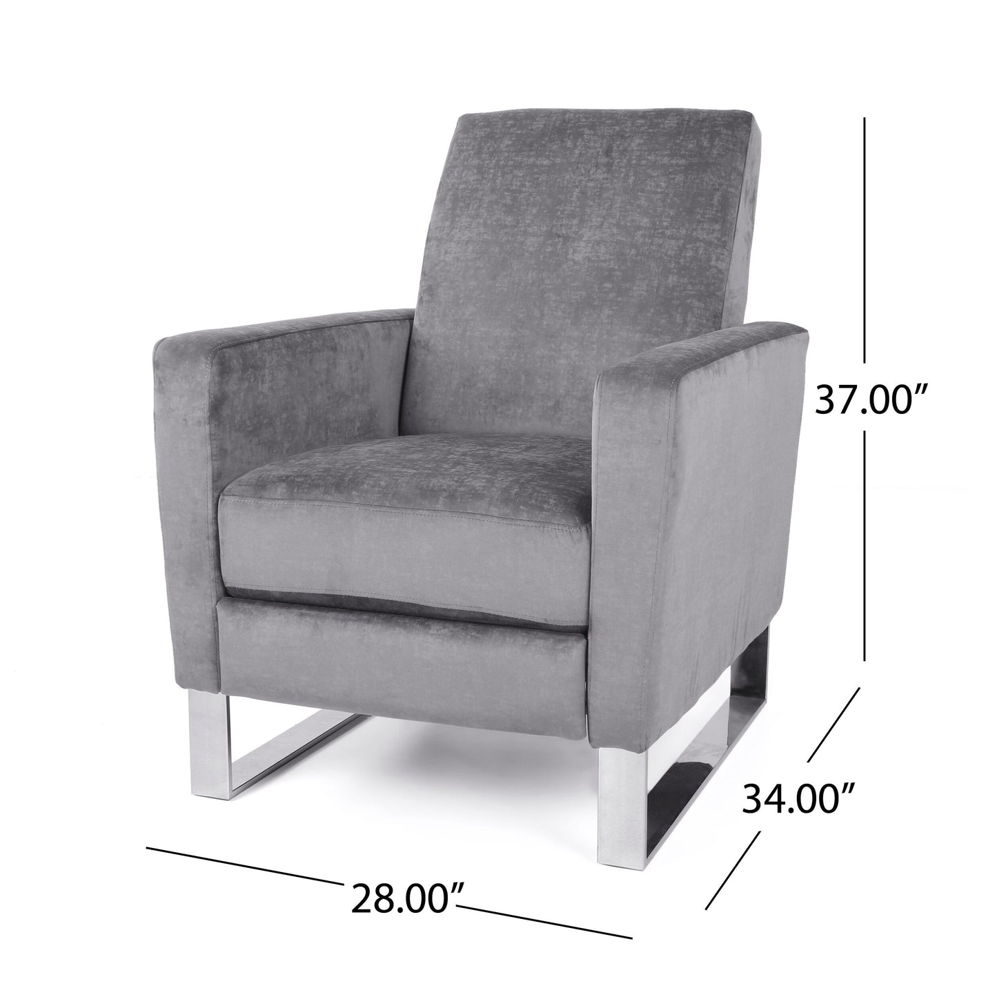 Modern Velvet Upholstered Push-Back Recliner with Footrest and Stainless Steel Legs