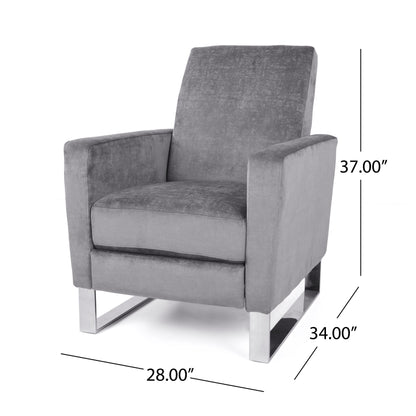 Modern Velvet Upholstered Push-Back Recliner with Footrest and Stainless Steel Legs