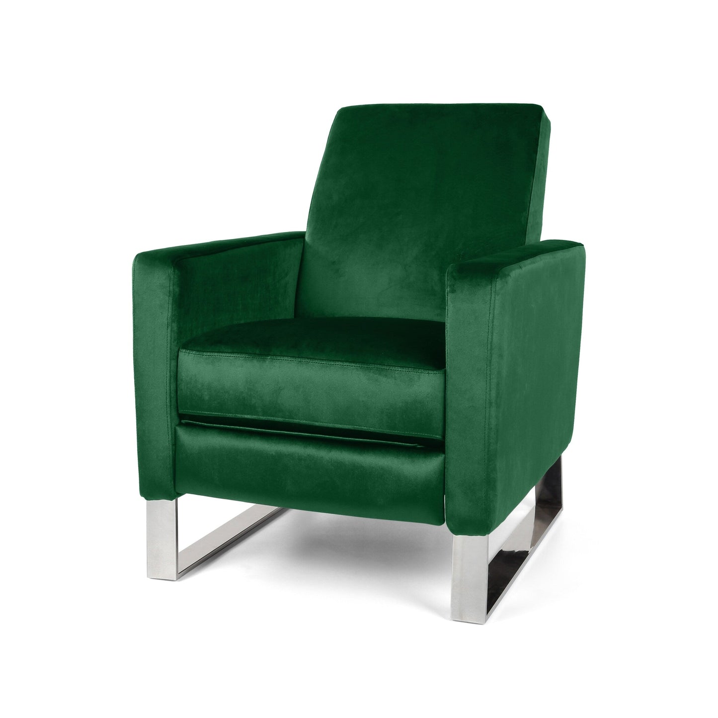 Modern Velvet Upholstered Push-Back Recliner with Footrest and Stainless Steel Legs