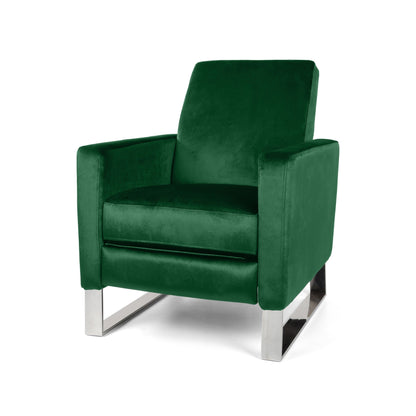 Modern Velvet Upholstered Push-Back Recliner with Footrest and Stainless Steel Legs