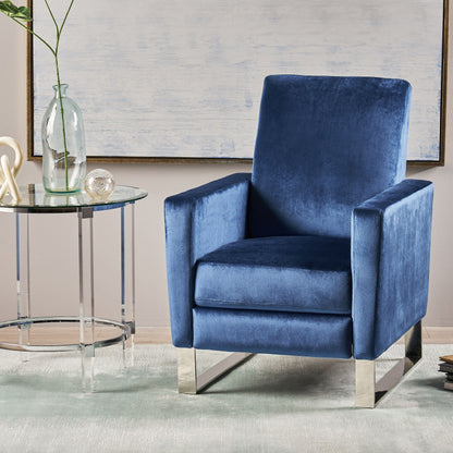 Modern Velvet Upholstered Push-Back Recliner with Footrest and Stainless Steel Legs