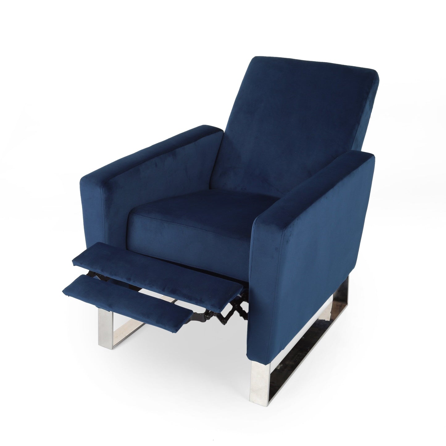 Modern Velvet Upholstered Push-Back Recliner with Footrest and Stainless Steel Legs