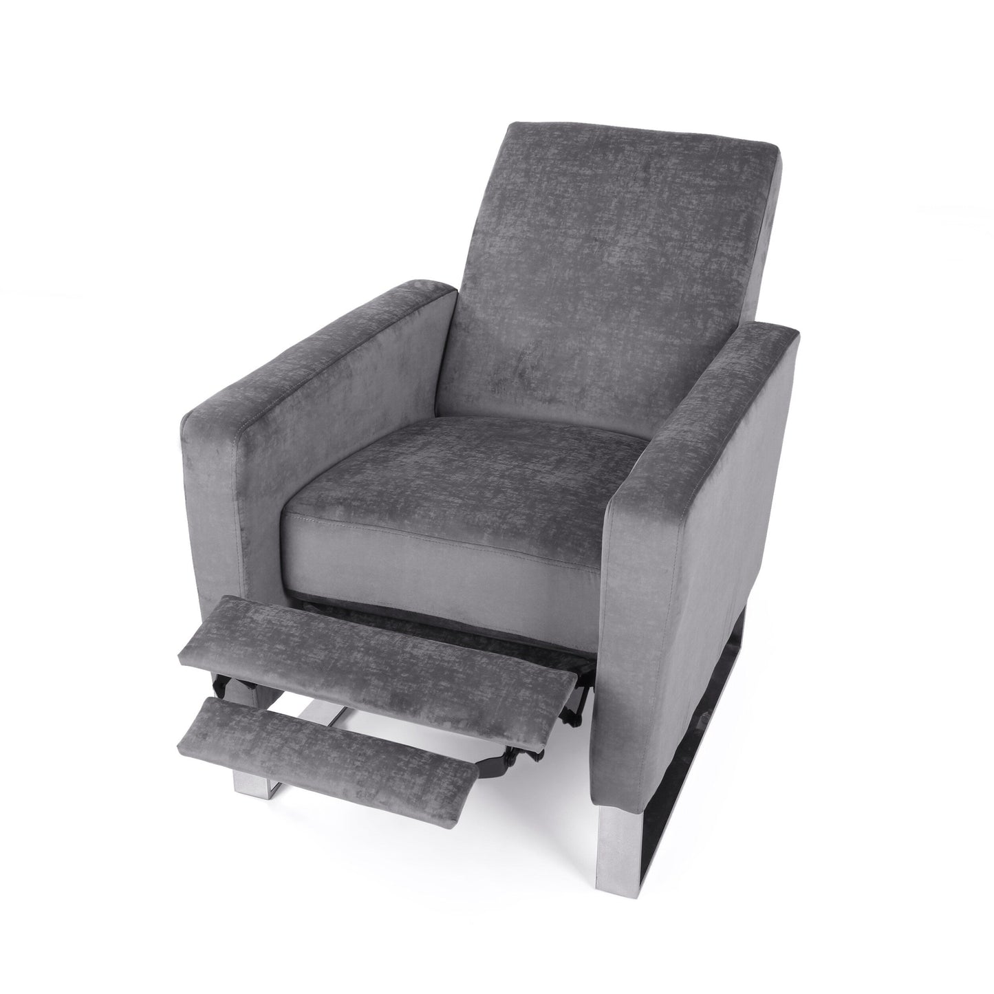 Modern Velvet Upholstered Push-Back Recliner with Footrest and Stainless Steel Legs