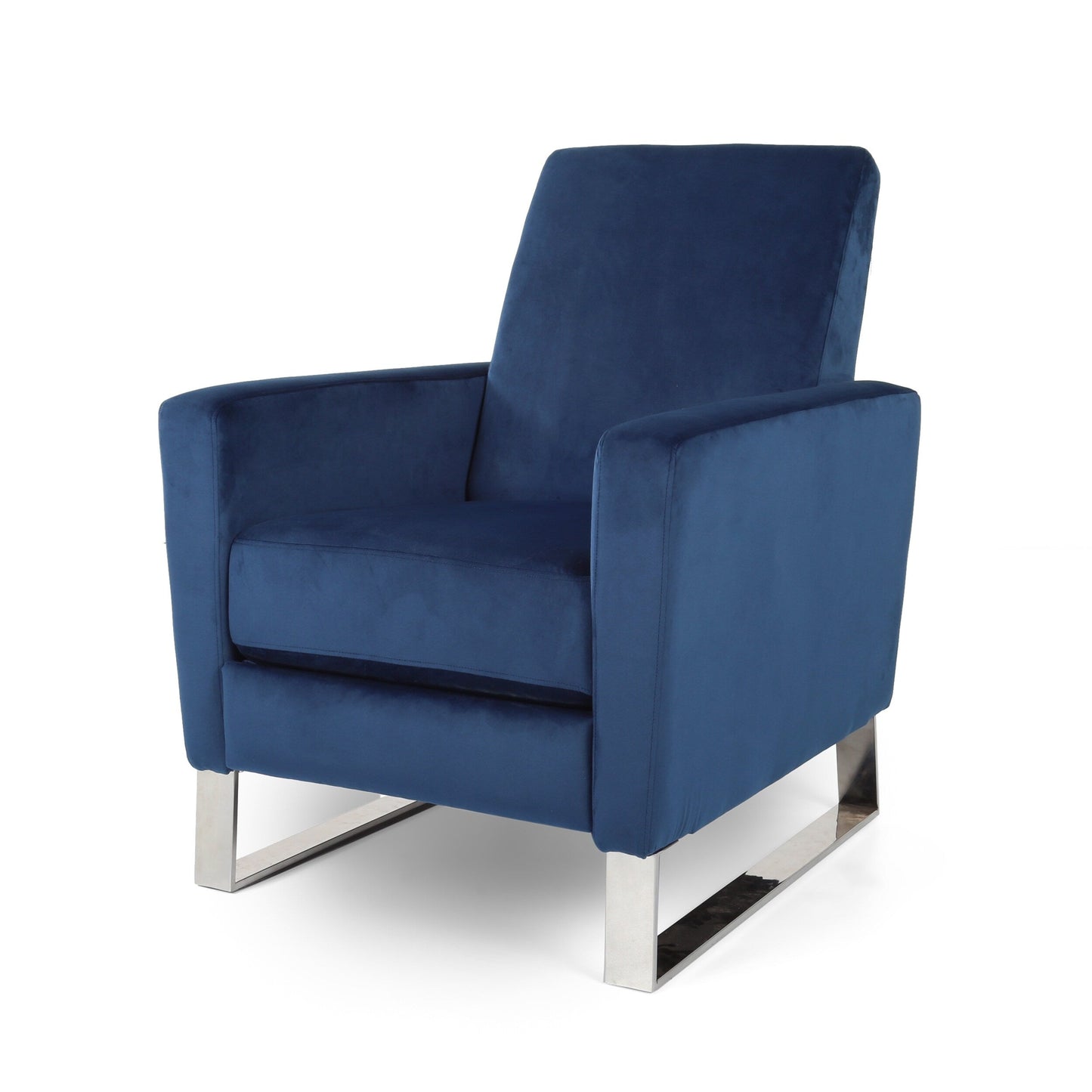 Modern Velvet Upholstered Push-Back Recliner with Footrest and Stainless Steel Legs