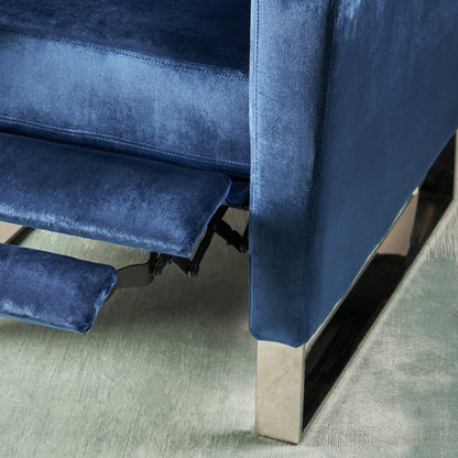 Modern Velvet Upholstered Push-Back Recliner with Footrest and Stainless Steel Legs