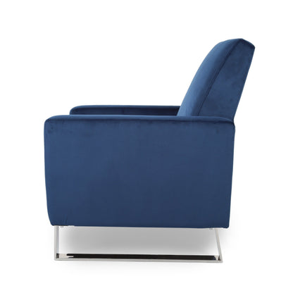 Modern Velvet Upholstered Push-Back Recliner with Footrest and Stainless Steel Legs