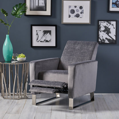 Modern Velvet Upholstered Push-Back Recliner with Footrest and Stainless Steel Legs