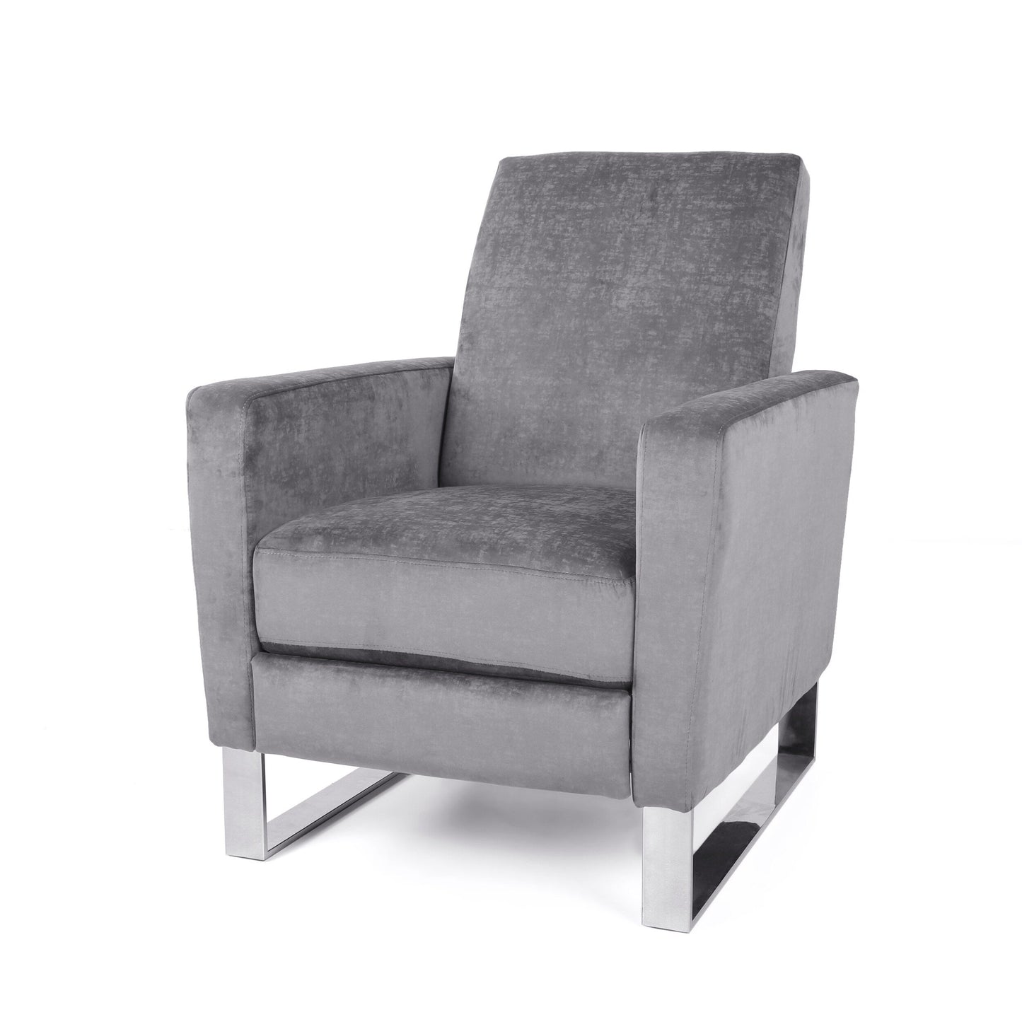 Modern Velvet Upholstered Push-Back Recliner with Footrest and Stainless Steel Legs