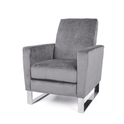 Modern Velvet Upholstered Push-Back Recliner with Footrest and Stainless Steel Legs