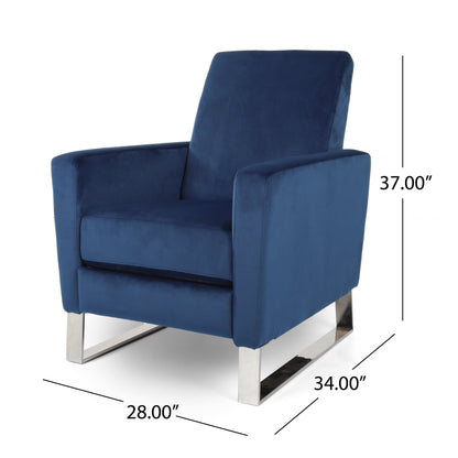 Modern Velvet Upholstered Push-Back Recliner with Footrest and Stainless Steel Legs