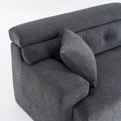Modern Wood Grain Chenille 4-Seater Modular Sectional Sofa with 2 Pillows for Living Room Apartment