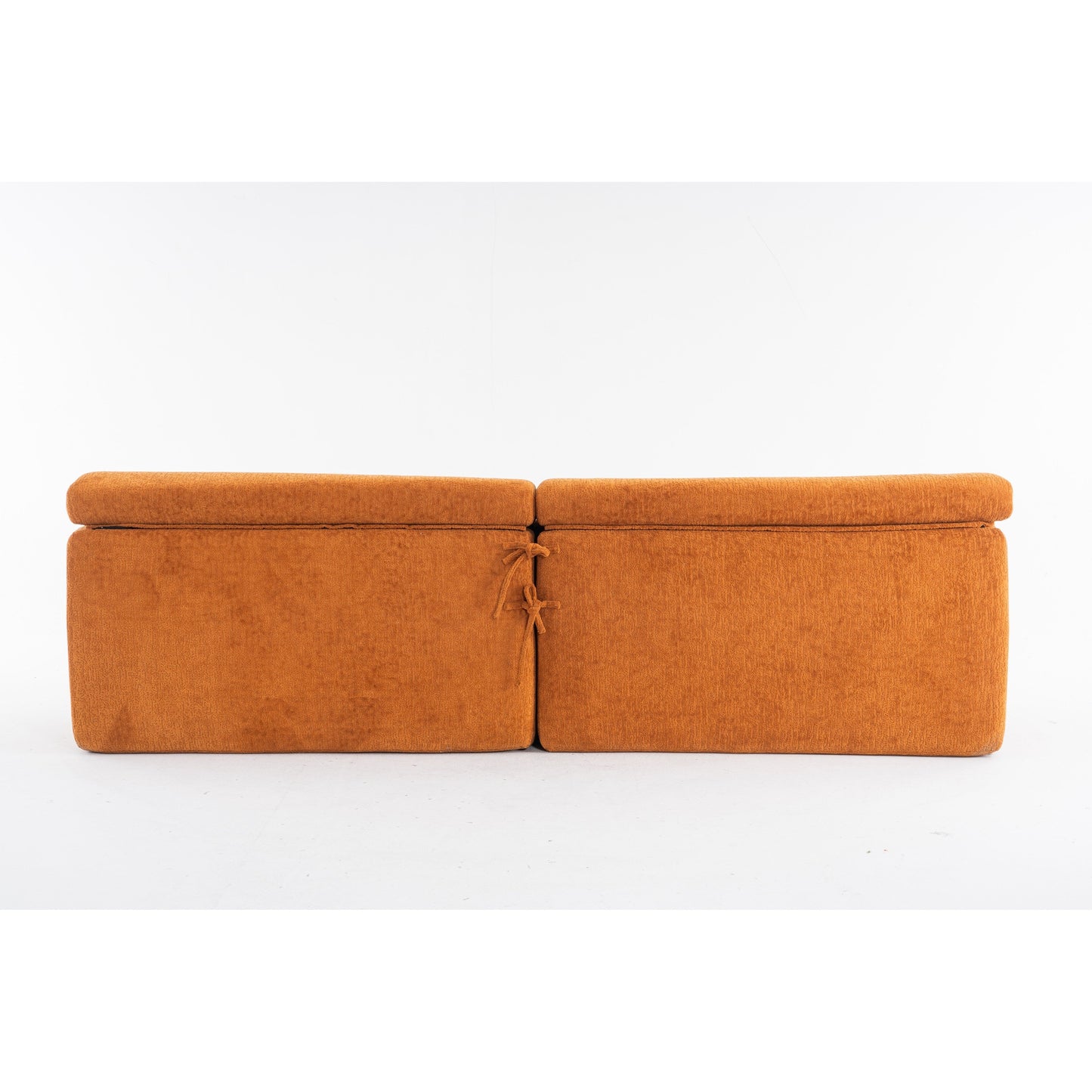 Modern Wood Grain Chenille 4-Seater Modular Sectional Sofa with 2 Pillows for Living Room Apartment