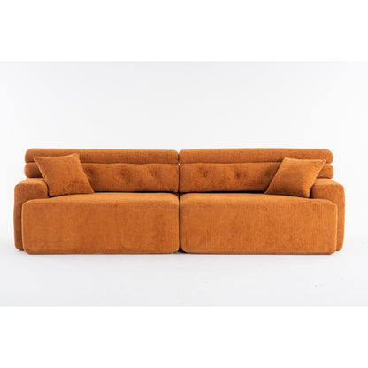 Modern Wood Grain Chenille 4-Seater Modular Sectional Sofa with 2 Pillows for Living Room Apartment