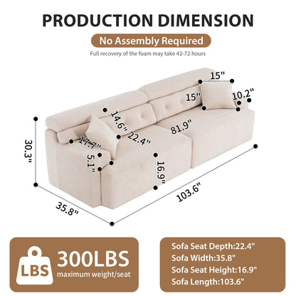 Modern Wood Grain Chenille 4-Seater Modular Sectional Sofa with 2 Pillows for Living Room Apartment