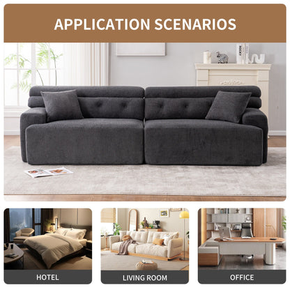 Modern Wood Grain Chenille 4-Seater Modular Sectional Sofa with 2 Pillows for Living Room Apartment