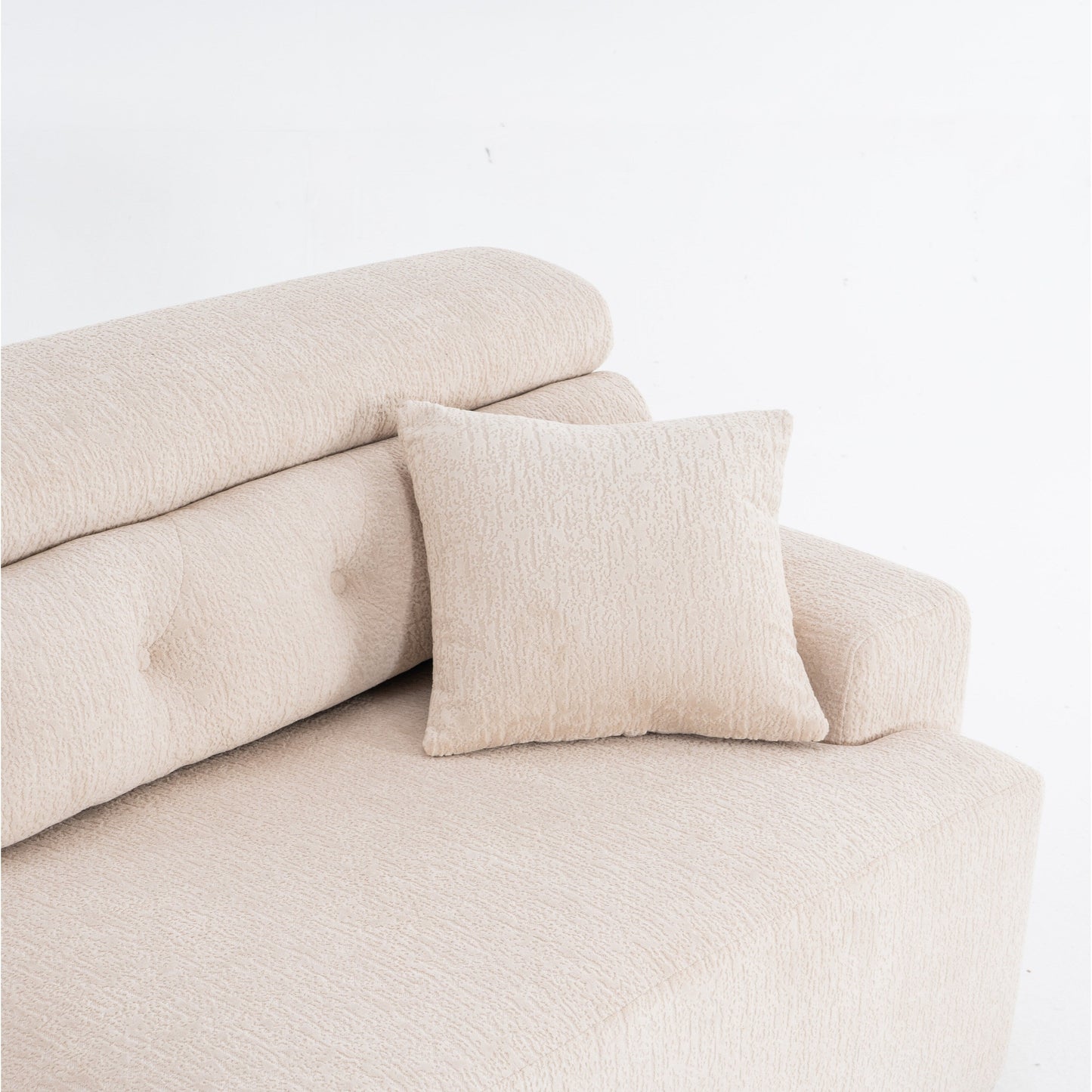 Modern Wood Grain Chenille 4-Seater Modular Sectional Sofa with 2 Pillows for Living Room Apartment