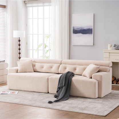 Modern Wood Grain Chenille 4-Seater Modular Sectional Sofa with 2 Pillows for Living Room Apartment