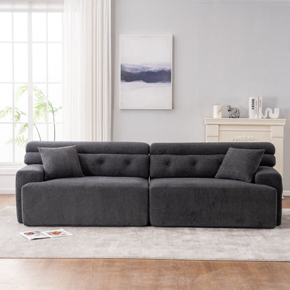 Modern Wood Grain Chenille 4-Seater Modular Sectional Sofa with 2 Pillows for Living Room Apartment