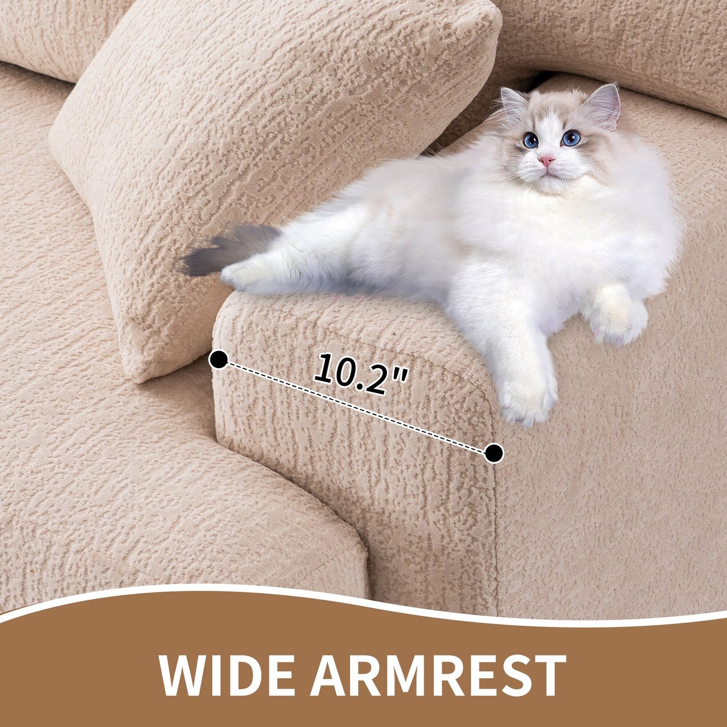 Modern Wood Grain Chenille 4-Seater Modular Sectional Sofa with 2 Pillows for Living Room Apartment