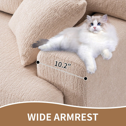 Modern Wood Grain Chenille 4-Seater Modular Sectional Sofa with 2 Pillows for Living Room Apartment