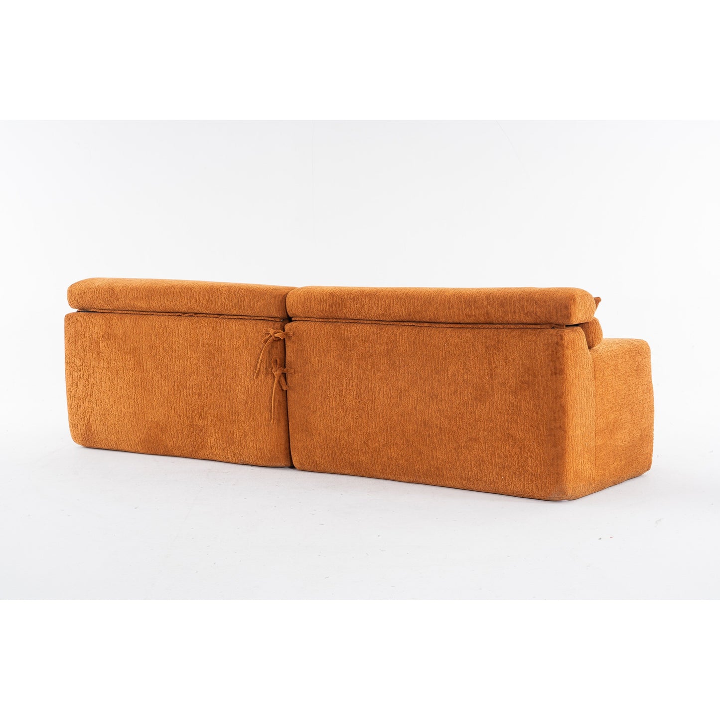 Modern Wood Grain Chenille 4-Seater Modular Sectional Sofa with 2 Pillows for Living Room Apartment