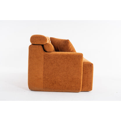 Modern Wood Grain Chenille 4-Seater Modular Sectional Sofa with 2 Pillows for Living Room Apartment