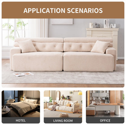 Modern Wood Grain Chenille 4-Seater Modular Sectional Sofa with 2 Pillows for Living Room Apartment