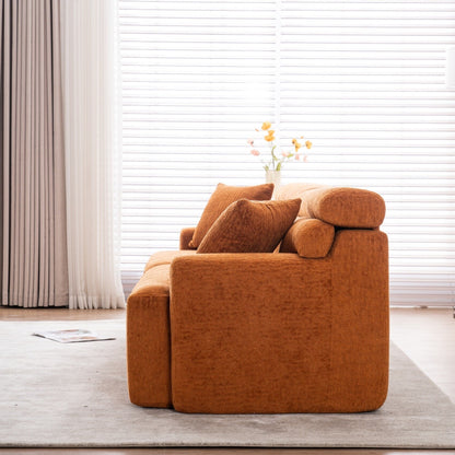 Modern Wood Grain Chenille 4-Seater Modular Sectional Sofa with 2 Pillows for Living Room Apartment