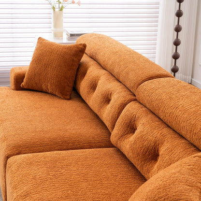 Modern Wood Grain Chenille 4-Seater Modular Sectional Sofa with 2 Pillows for Living Room Apartment