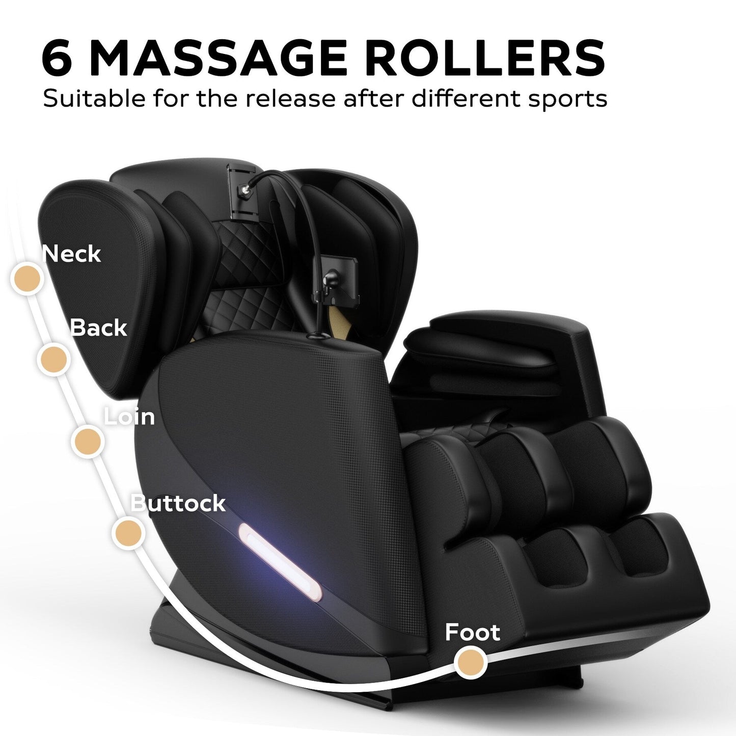 Modern Zero Gravity Full Body Massage Chair PU Leather Armchair with Heating, Airbag Therapy and Bluetooth, Adjustable Footrest