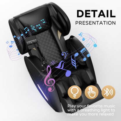 Modern Zero Gravity Full Body Massage Chair PU Leather Armchair with Heating, Airbag Therapy and Bluetooth, Adjustable Footrest