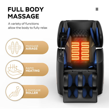 Modern Zero Gravity Full Body Massage Chair PU Leather Armchair with Heating, Airbag Therapy and Bluetooth, Adjustable Footrest
