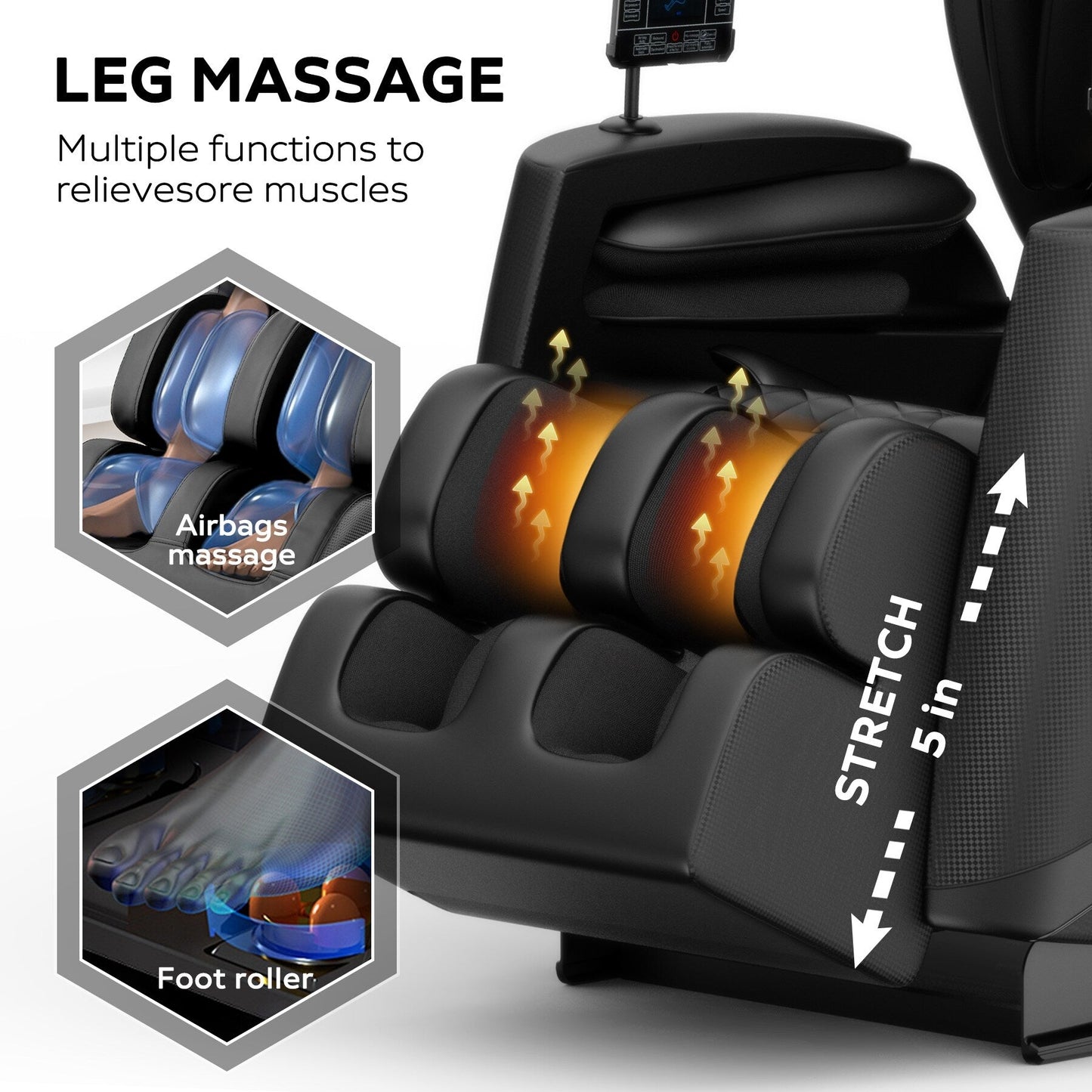 Modern Zero Gravity Full Body Massage Chair PU Leather Armchair with Heating, Airbag Therapy and Bluetooth, Adjustable Footrest