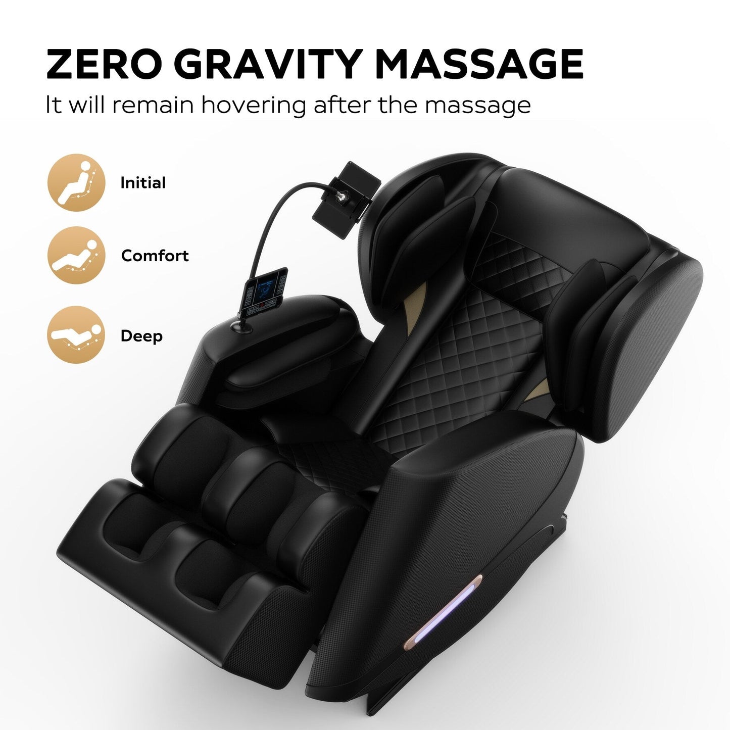 Modern Zero Gravity Full Body Massage Chair PU Leather Armchair with Heating, Airbag Therapy and Bluetooth, Adjustable Footrest