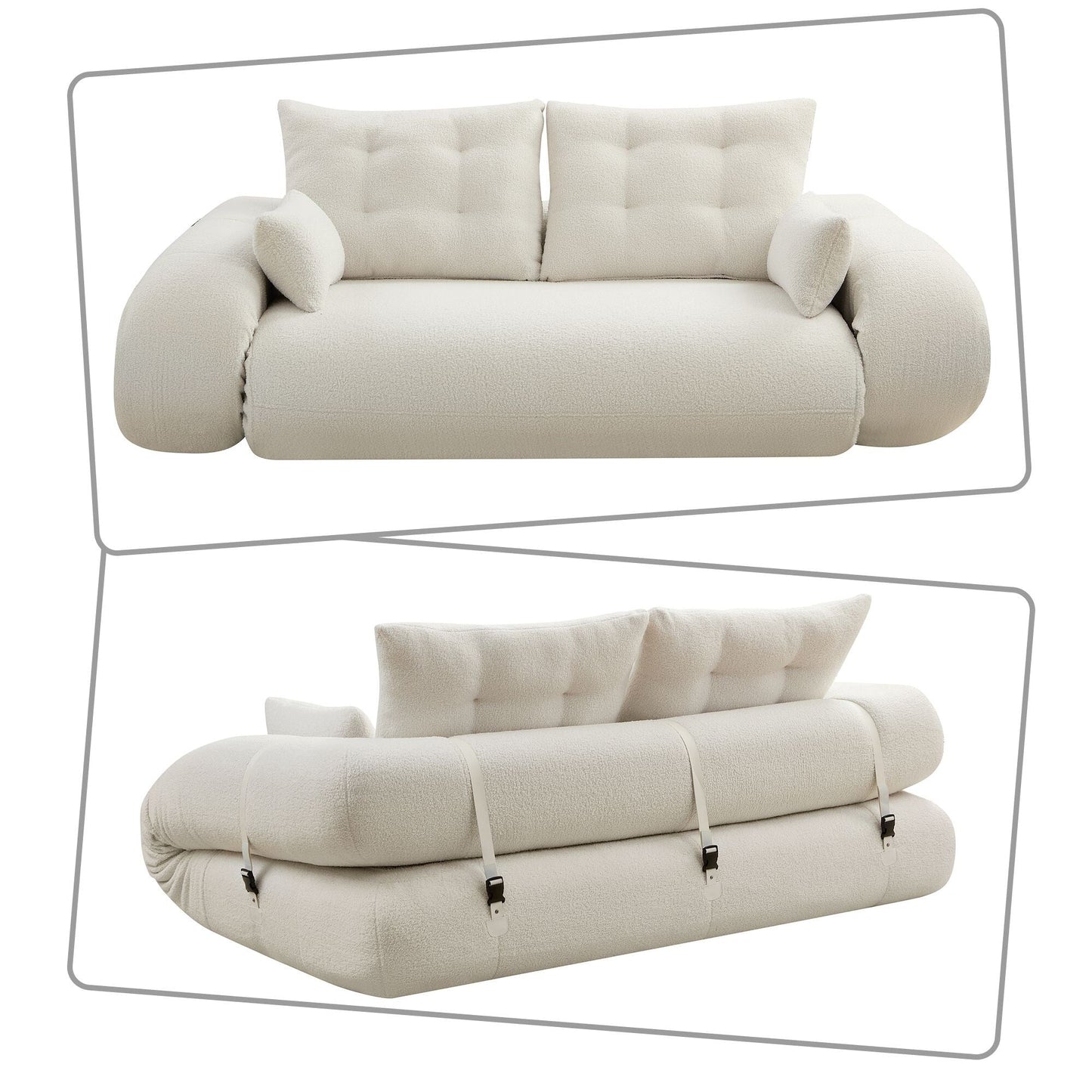 Modern style convenient frame-less convertible sofa bed with cushions and lumbar pillows, high resilience foam padding