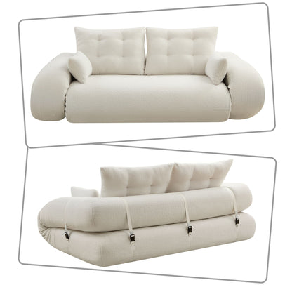 Modern style convenient frame-less convertible sofa bed with cushions and lumbar pillows, high resilience foam padding