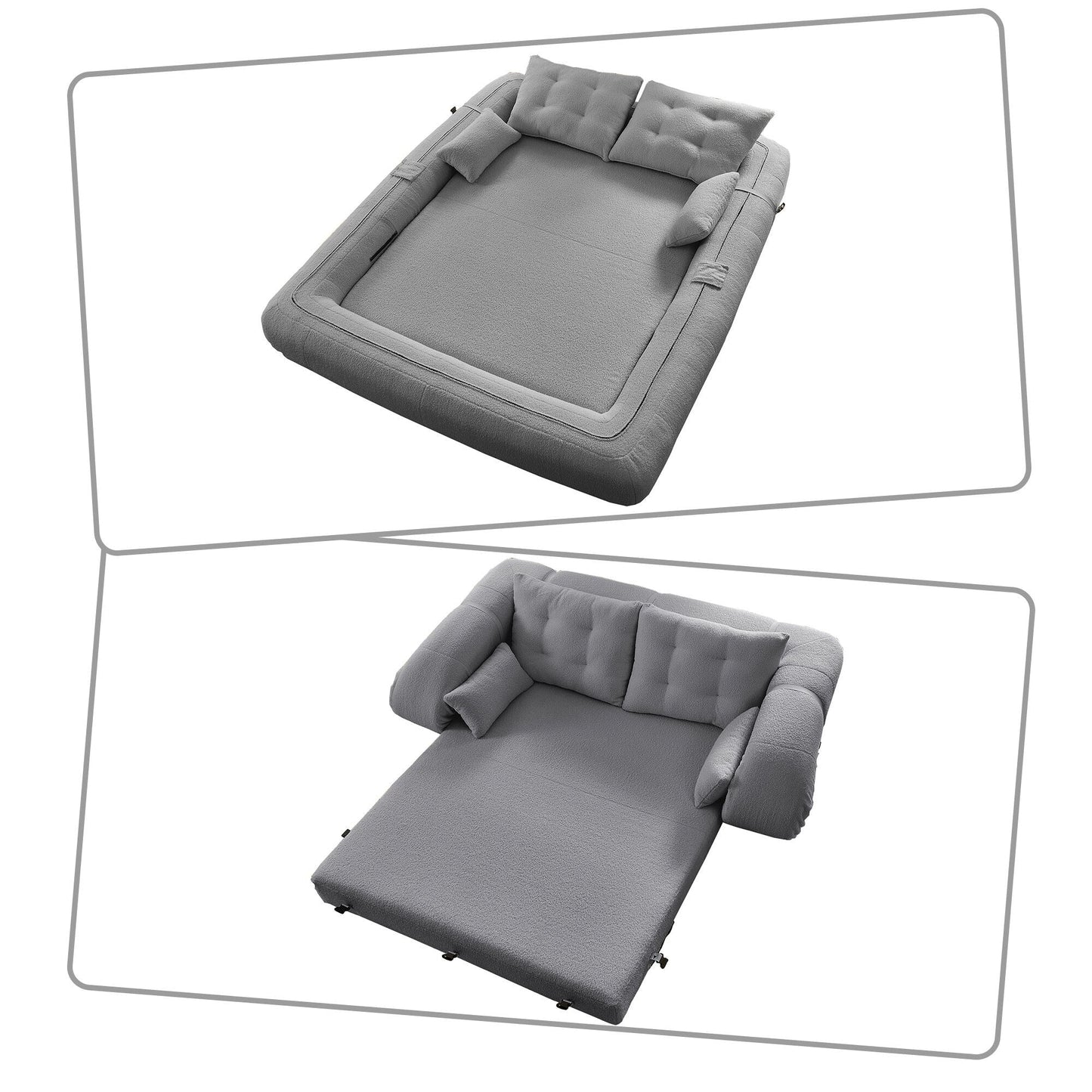Modern style convenient frame-less convertible sofa bed with cushions and lumbar pillows, high resilience foam padding