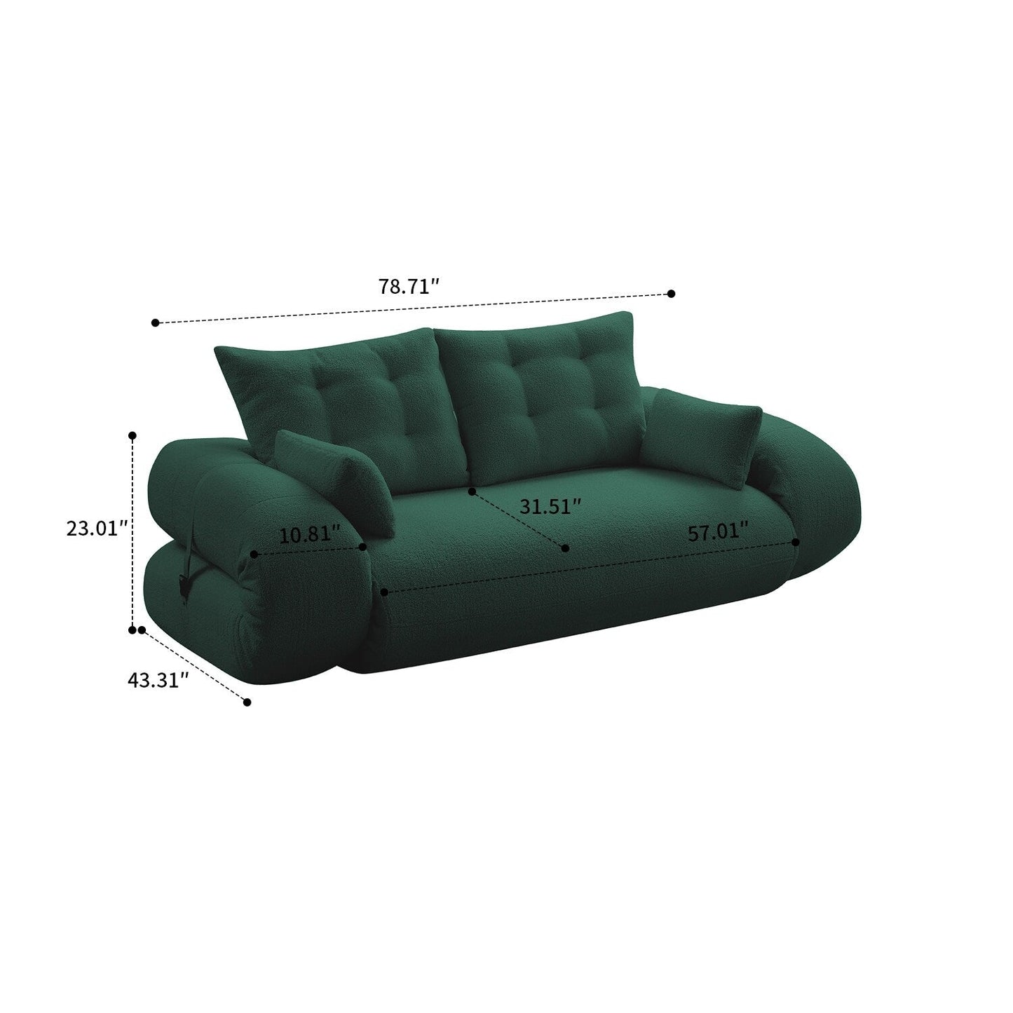 Modern style convenient frame-less convertible sofa bed with cushions and lumbar pillows, high resilience foam padding