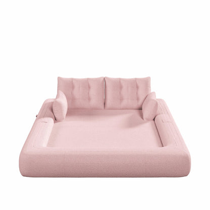 Modern style convenient frame-less convertible sofa bed with cushions and lumbar pillows, high resilience foam padding
