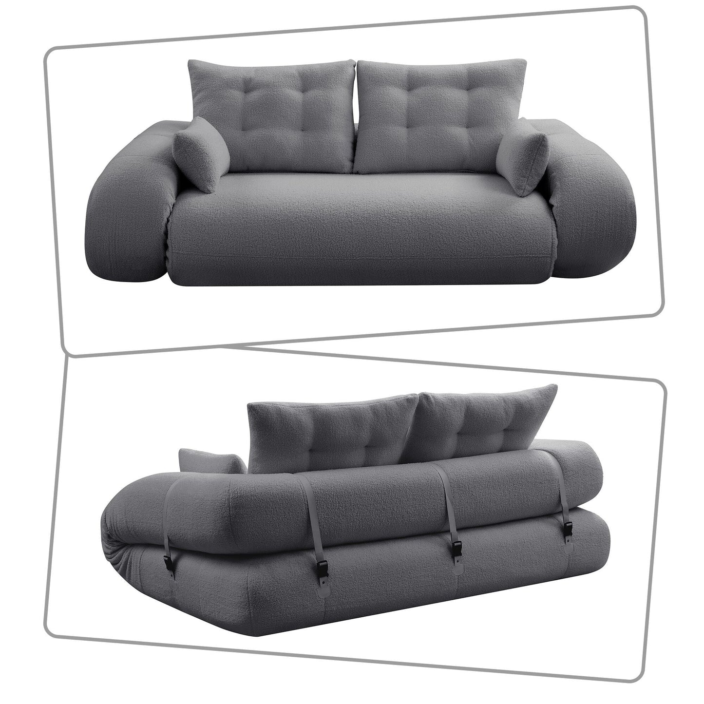 Modern style convenient frame-less convertible sofa bed with cushions and lumbar pillows, high resilience foam padding