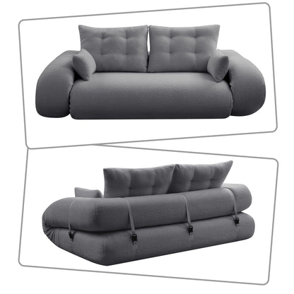 Modern style convenient frame-less convertible sofa bed with cushions and lumbar pillows, high resilience foam padding