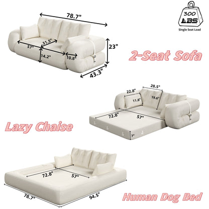 Modern style convenient frame-less convertible sofa bed with cushions and lumbar pillows, high resilience foam padding