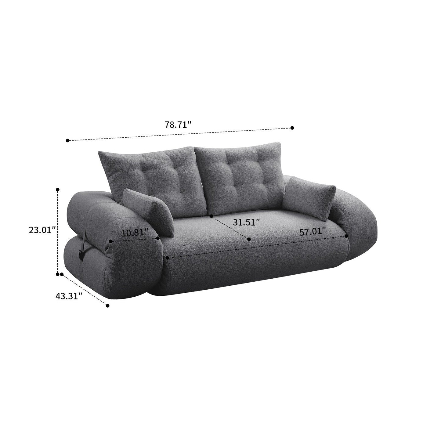 Modern style convenient frame-less convertible sofa bed with cushions and lumbar pillows, high resilience foam padding