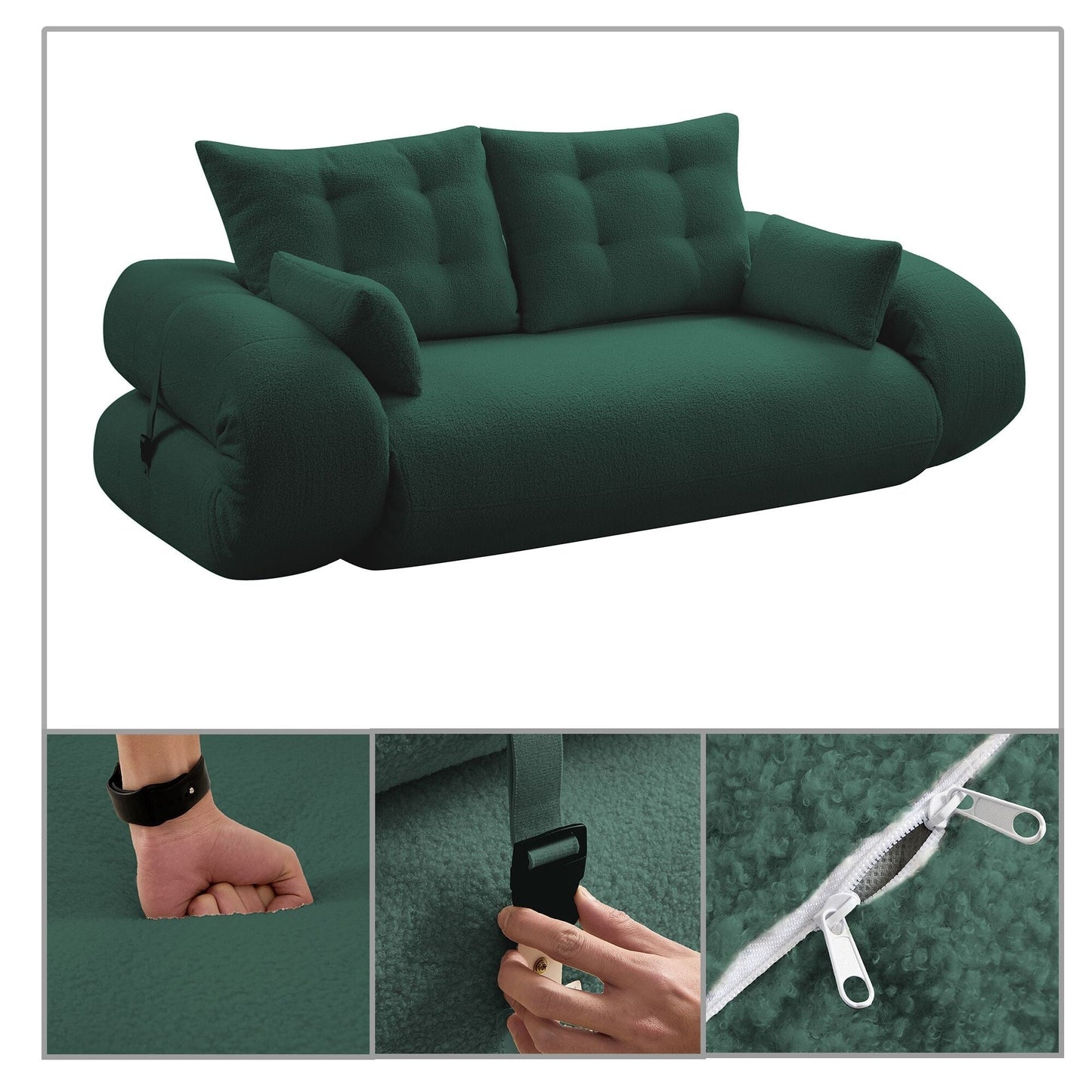 Modern style convenient frame-less convertible sofa bed with cushions and lumbar pillows, high resilience foam padding