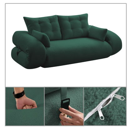 Modern style convenient frame-less convertible sofa bed with cushions and lumbar pillows, high resilience foam padding