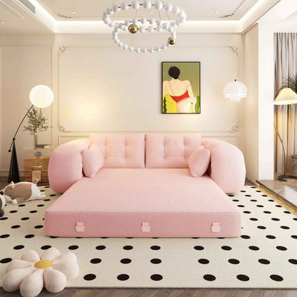 Modern style convenient frame-less convertible sofa bed with cushions and lumbar pillows, high resilience foam padding