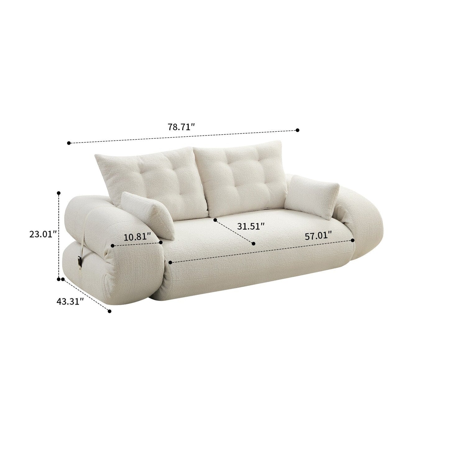 Modern style convenient frame-less convertible sofa bed with cushions and lumbar pillows, high resilience foam padding