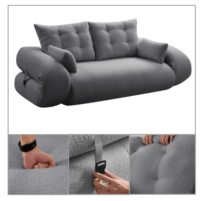 Modern style convenient frame-less convertible sofa bed with cushions and lumbar pillows, high resilience foam padding